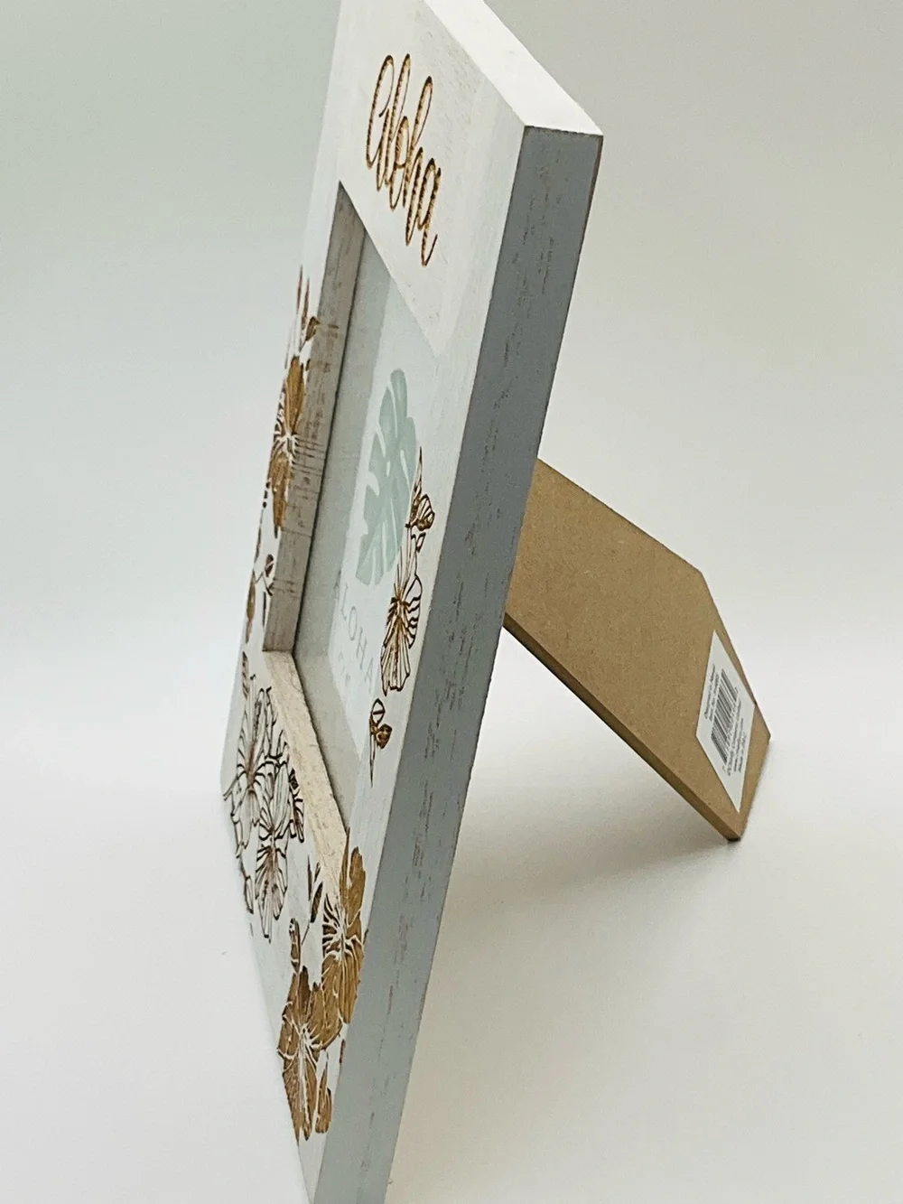 NEW Aloha Hawaiian Tropical White Floral Hibiscus Etched Wood Picture Frame